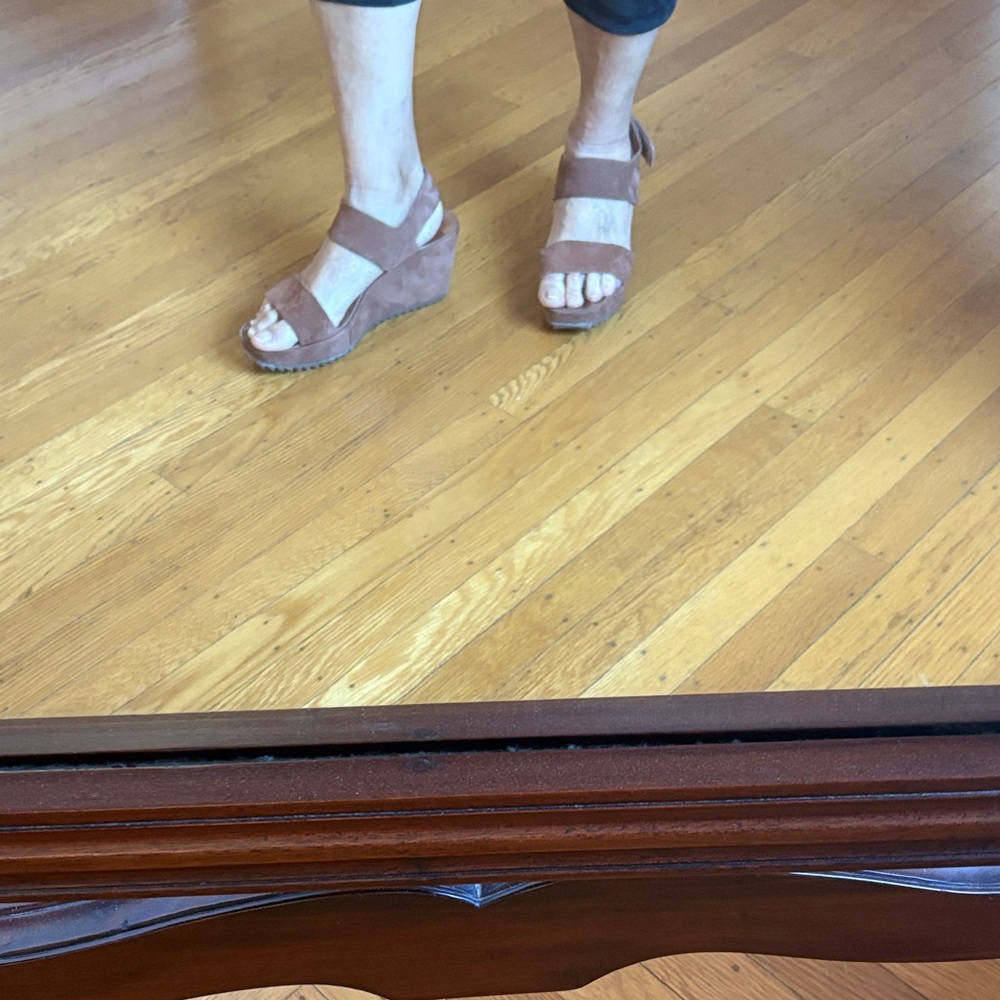 Pedro Garcia Women’s Suede Wedge Sandals in Lightweight Brown, size 8 US